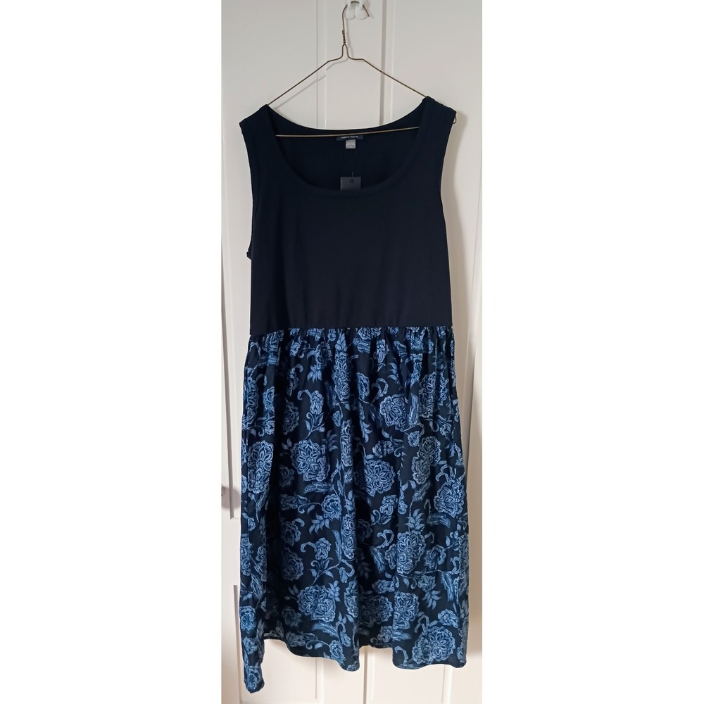 Tommy Hilfiger Navy Blue Large Floral Print Stretch Sleeveless Calf-Length Dress
